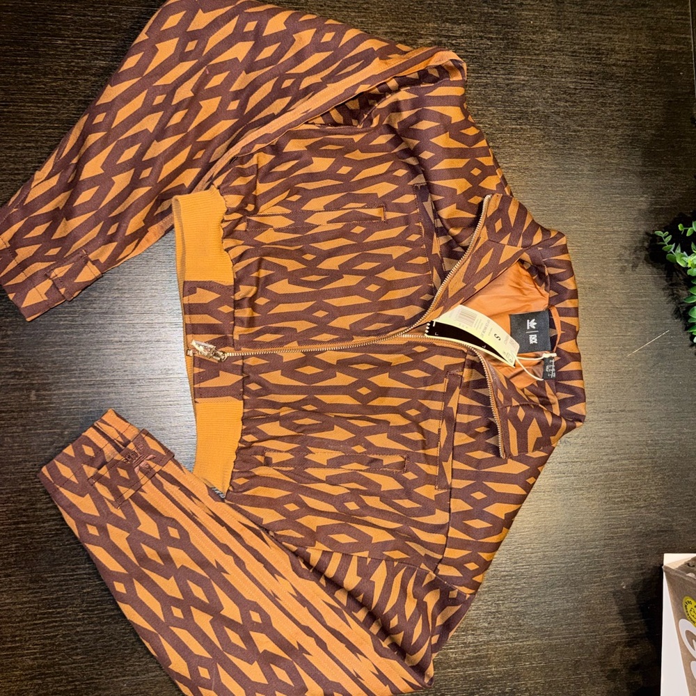 adidas Brown Patterned Cropped Bomber Jacket - image 7